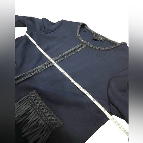 St. John Navy Wool Fringe 3/4 Sleeve Blazer (Sz 10) and Pant (Sz 12) Set - Picture 8 of 15